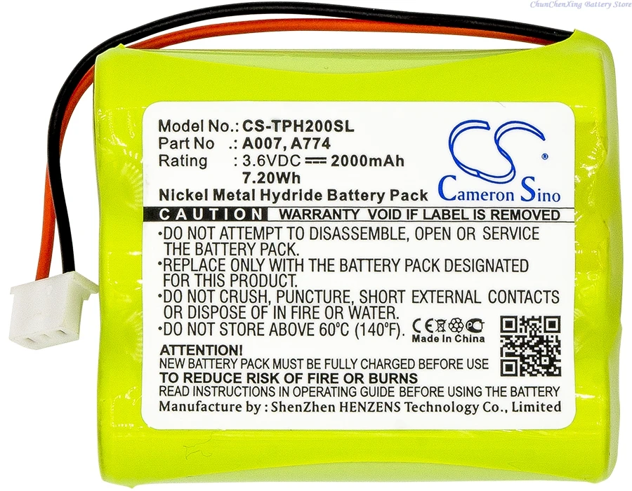 

Cameron Sino 3.6V 2000mAh battery A007,160AAH3BML,A774 for TPI HXG-2D Combustible Gas Leak Detectors,712,709R,714,716,716N,717R