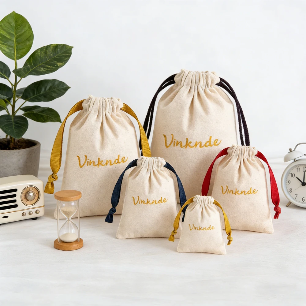 

50Pcs Custom Logo Cotton Burlap Jewelry Bag Nature Canvas Gift Bags for Necklace Earring Perfume Organizer Pouch Wedding Favor