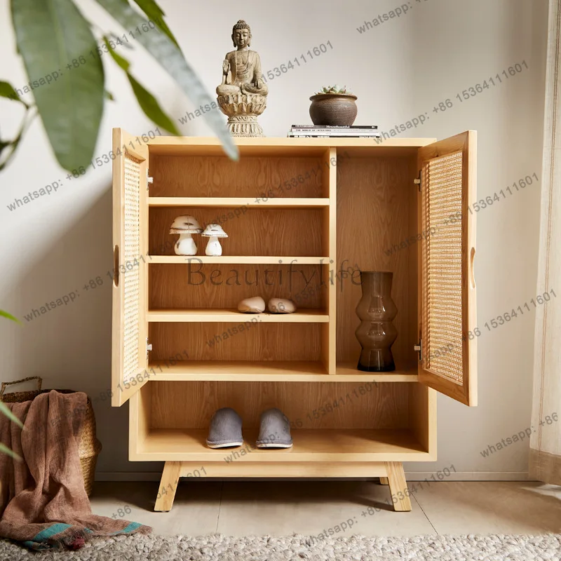 

Solid wood rattan shoe cabinet Modern simple locker Multi-layer storage cabinet Large capacity