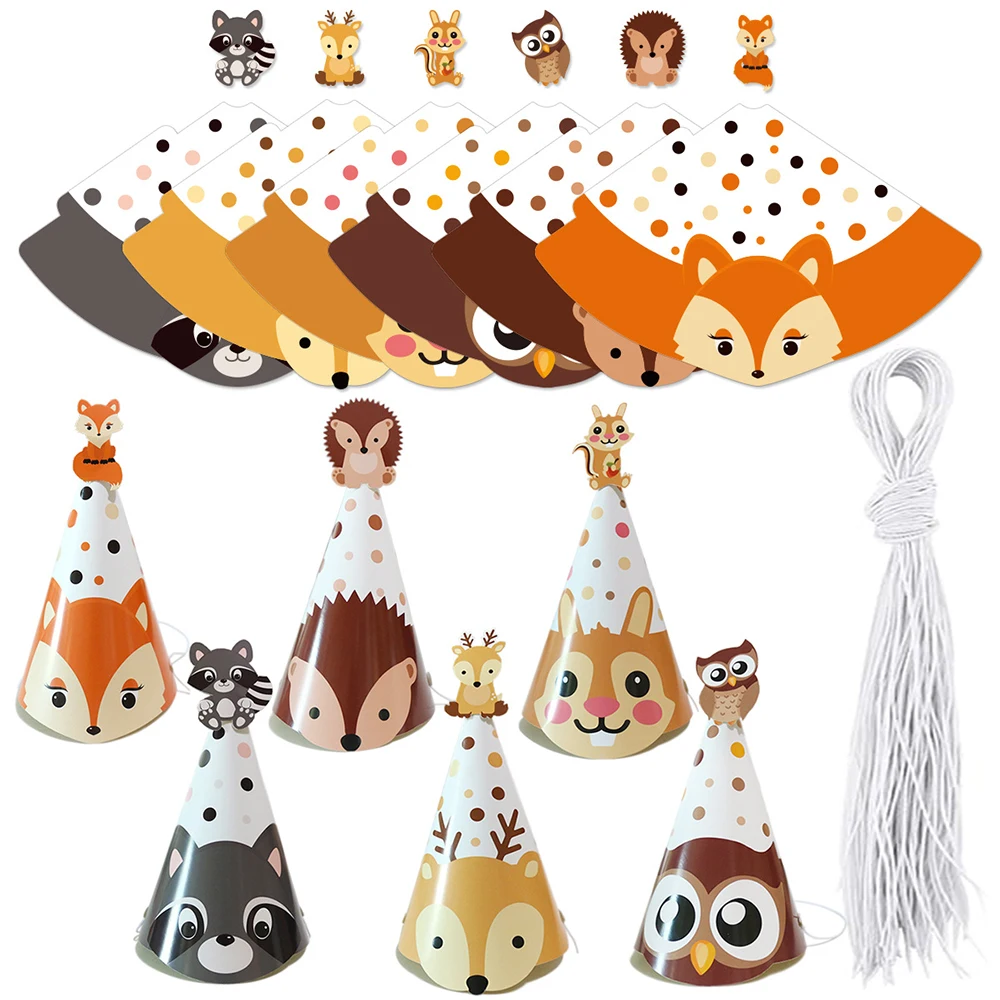6/24PCS Wald tier dschungel party Schöne cartoon Dschungel Kegel Hüte dekoration hut Gummiband für Kinder Geburtstag party Liefert – Detail 1