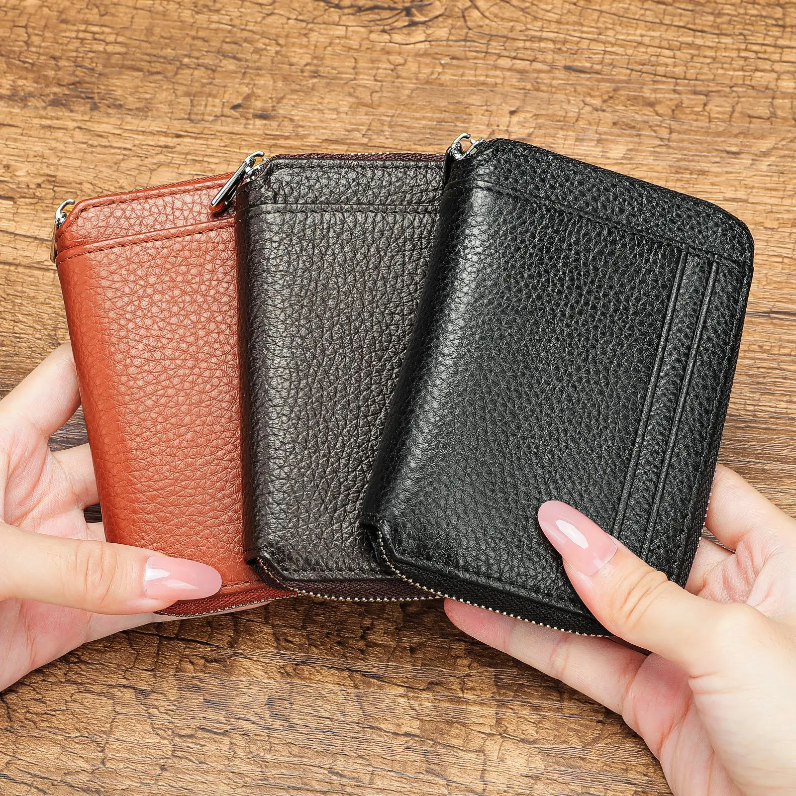 New Arrival Genuine Leather Card Holder Wallet Men Women Large Capacity Multi Card Slots Mini ID Window Coin Pocket Purse