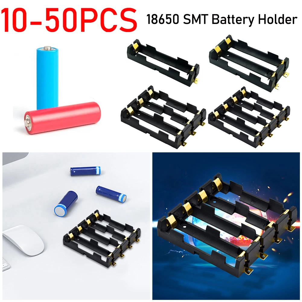 10-50pc 18650 SMT Battery Holder With Bronze Pins Rechargeable Battery Holder Clip Storage Case 1 2 3 4 Slot Batteries Container