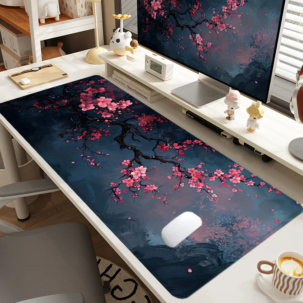 Alas Mouse Cherry Blossom Aksesoris Meja Besar Alas Meja Alas Mouse dengan Dasar Karet dan Tepi Jahitan Alas Mouse Anti Selip untuk Kantor
