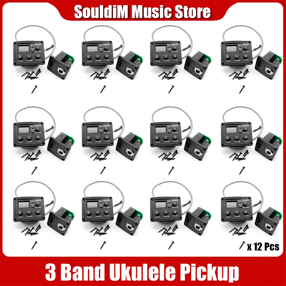 12set 3 Bands Ukulele 4 String Mini guitar  EQ Equalizer with Tuner LCD Chromatic Pickup Piezo Transducer Balance Output