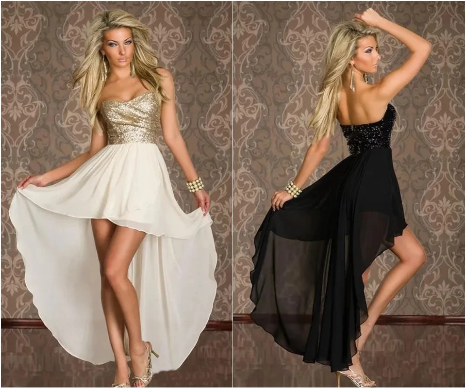 

Customized Sexy Sweetheart Backless Club Dress Strapless Sequin Cocktail Dress With Irregular Bottom Elegant Ladies Ball Dress
