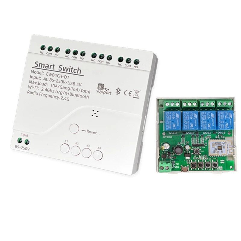 

Ewelink Smart Wifi Bluetooth Switch Relay Module With Case 85-250V On Off Controller 4CH 2.4G Wifi Remote For Alexa Google Home