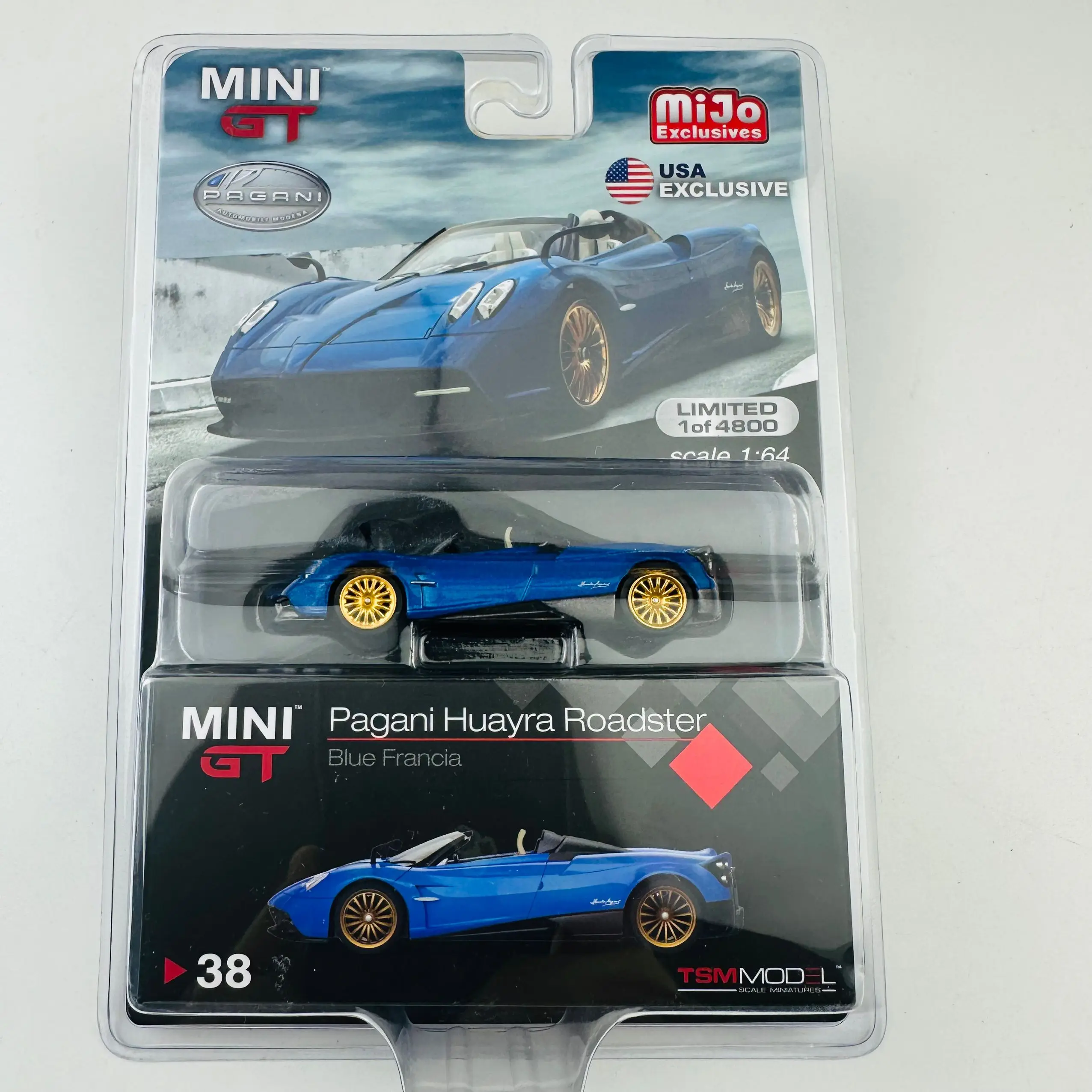 

Коллекция моделей автомобилей TSM Mini Gt 1/64 Minigt 38 Pagani Huayra Roadster Blue Francia MJ из литого сплава