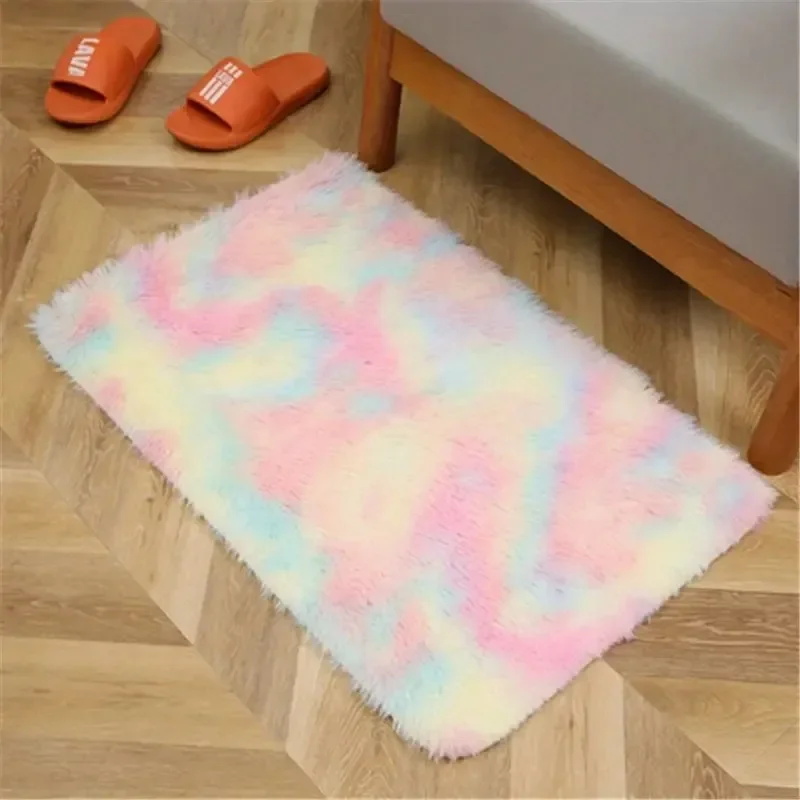 Tie-dye Gradient Carpet Plush Carpet Living Room Decoration Fluffy Rug Thick Bedroom Mat Nordic Fluffy Mats Home Improvement