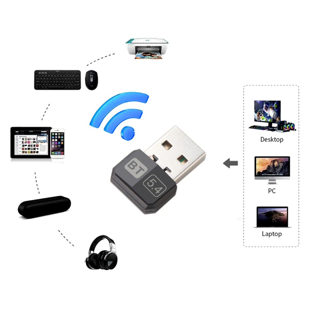 

USB Bluetooth-Compatible 5.3 Adapter Bluetooth-Compatible Audio Adapter Driver-Free for PC Speaker Wireless Mouse Keyboard