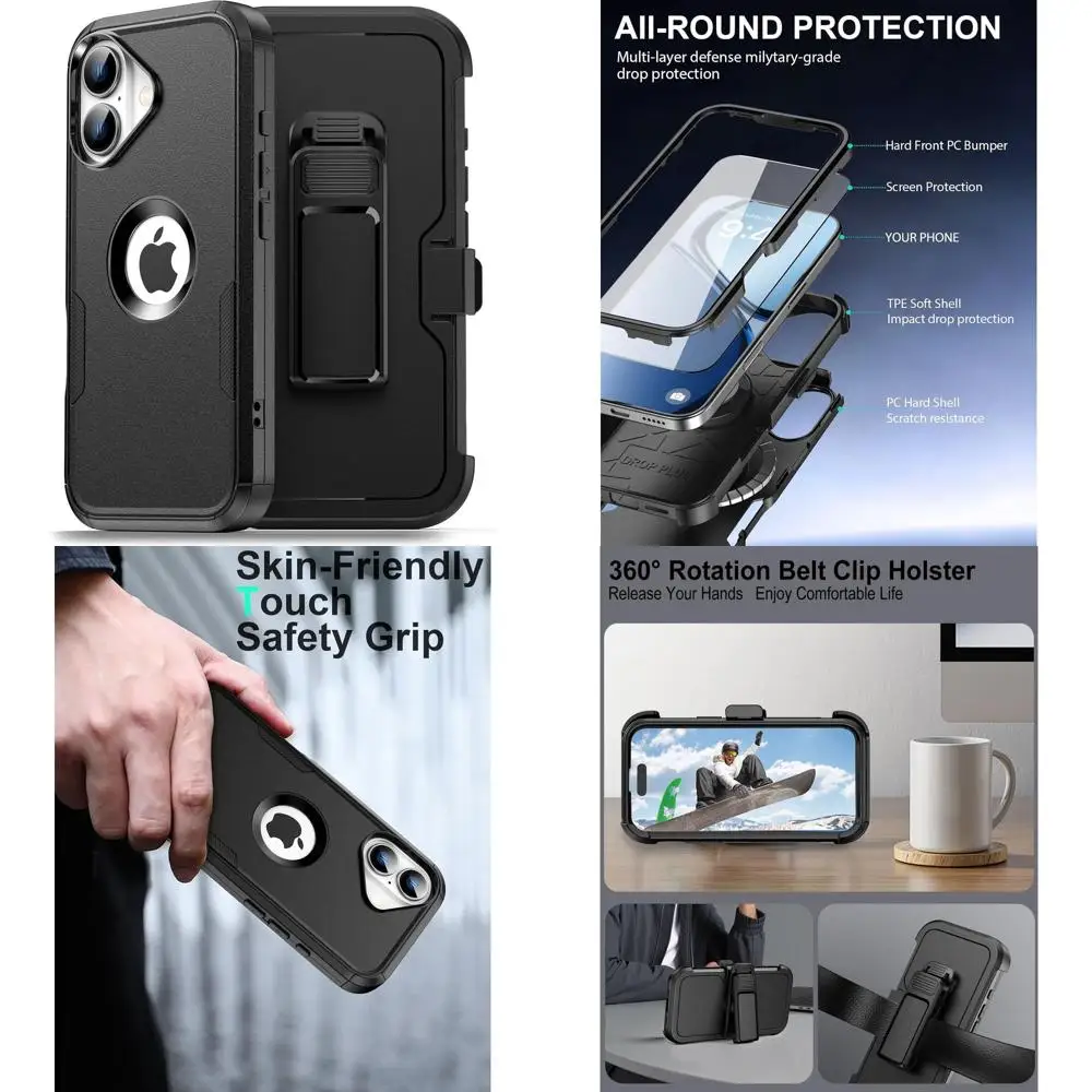 

for iPhone 17 Case with Belt Clip Holster, Compatible with Magsafe, Military-Grade Protection,2X Screen Protector,Heavy Duty Cov