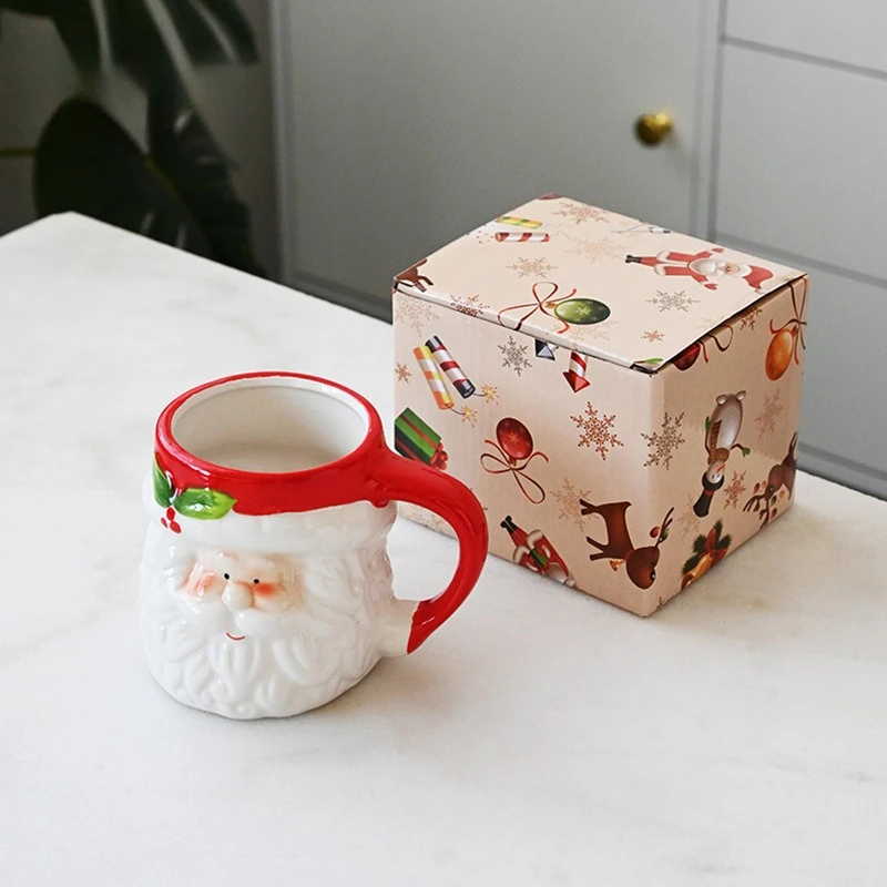 1PC Weihnachten Keramik Becher 3D Cartoon Santa Claus Schneemann Elch Pinguin Wasser Tasse Geschenk Hause Dekoration