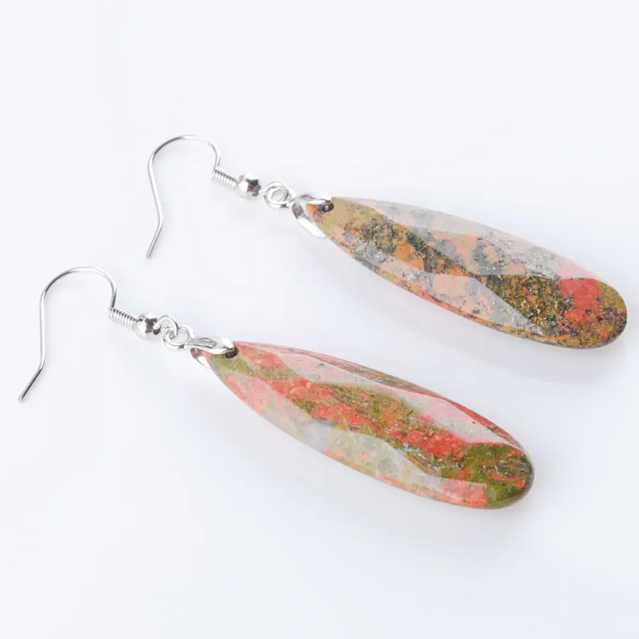 New Arrival Natural Unakite Jasper Stone Long Dangle Hook Drop Earrings Women Jewelry Mother's Day Gift 1 Pair AR3198