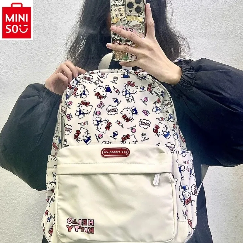 MINISO-Mochila infantil de desenho animado, bonita bolsa de estudante, grande capacidade, multifuncional, Hello Kitty, novo, 2024