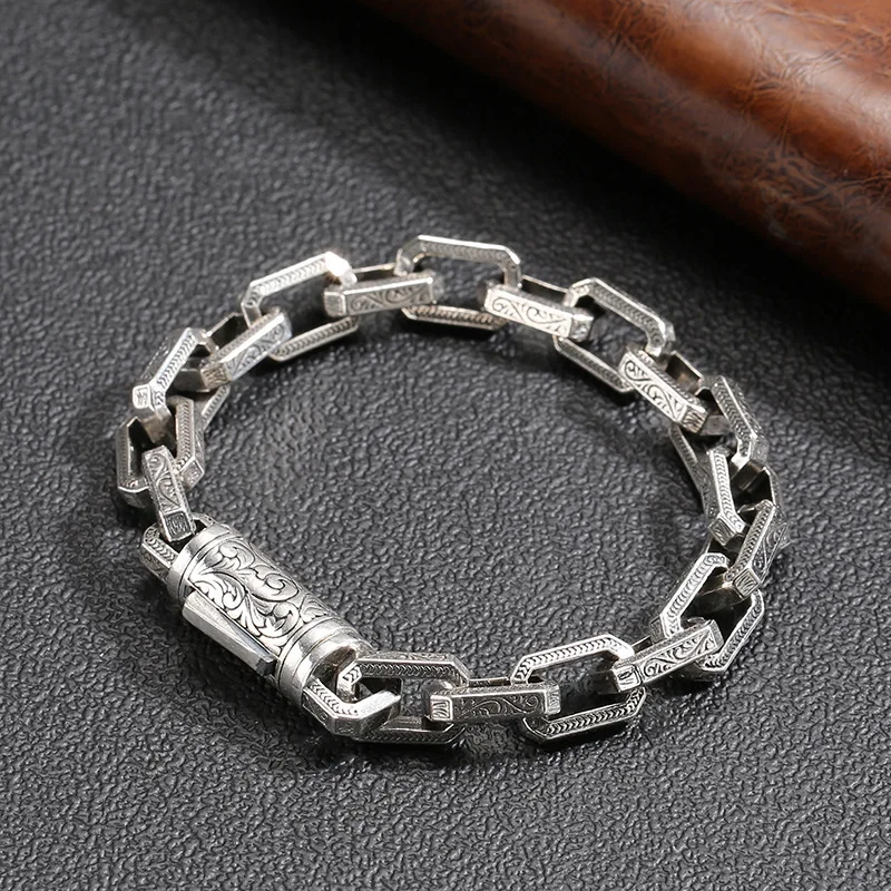 QN Silver Color Rattan Grass Pattern Bracelet Creative Design Personalized Retro Handmade Aggressive Fashion Bracelet  Jewelry