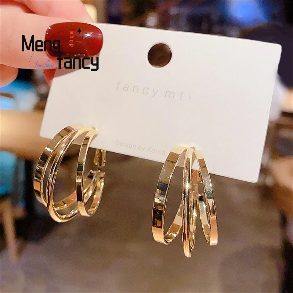 S925 Silver Three-layer Glossy Earrings Retro Simple Exquisite Sexy Young Girls Personalized Fashion Fine Jewelry Holiday Gifts