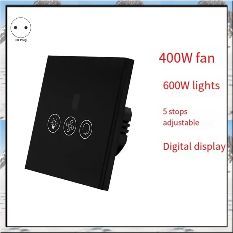 

AS59 -Smart Switch Tuya Smart Switch Ceiling Fan Lamp Alexa Google Home Remote APP Control Control Speed Works Black EU Plug