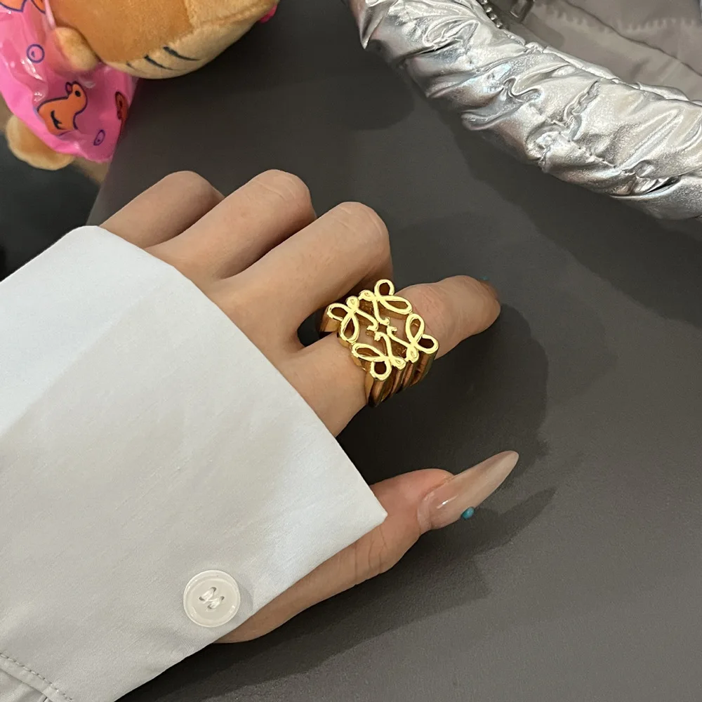 تصميم متخصص صغير، نمط مجوف مربع، خاتم عصري وراقي، فاخر خفيف، مجوهرات رائعة وعصرية لـ wo #1