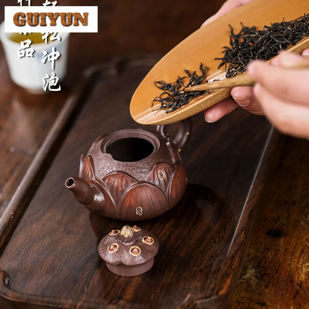 100ml Chinese Yixing Purple Clay Pot Handmade Lotus Flower Teapot Mini Raw Ore Mud Tea Brewing Kettle Zisha Teaset Tea Services