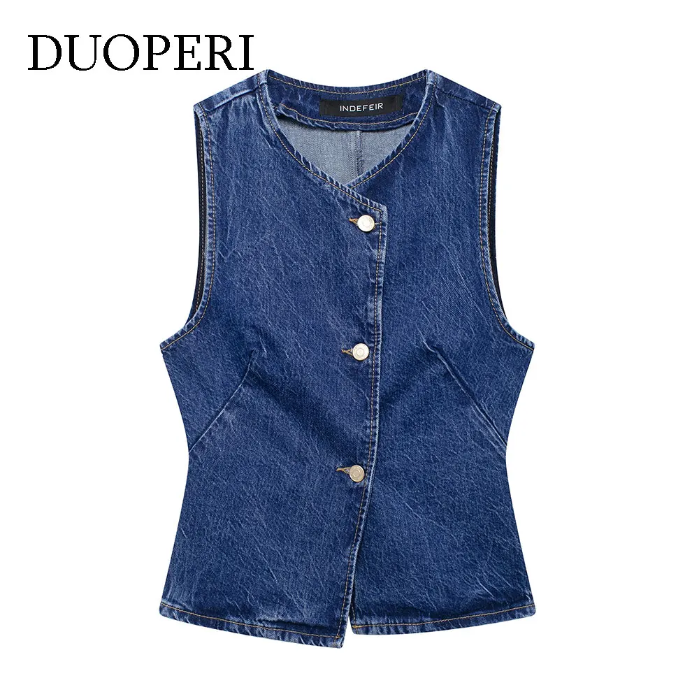 

DUOPERI женские модные джинсовые топы, жилет с v-образным вырезом без рукавов, женский шикарный женский повседневный базовый жилет, наряды