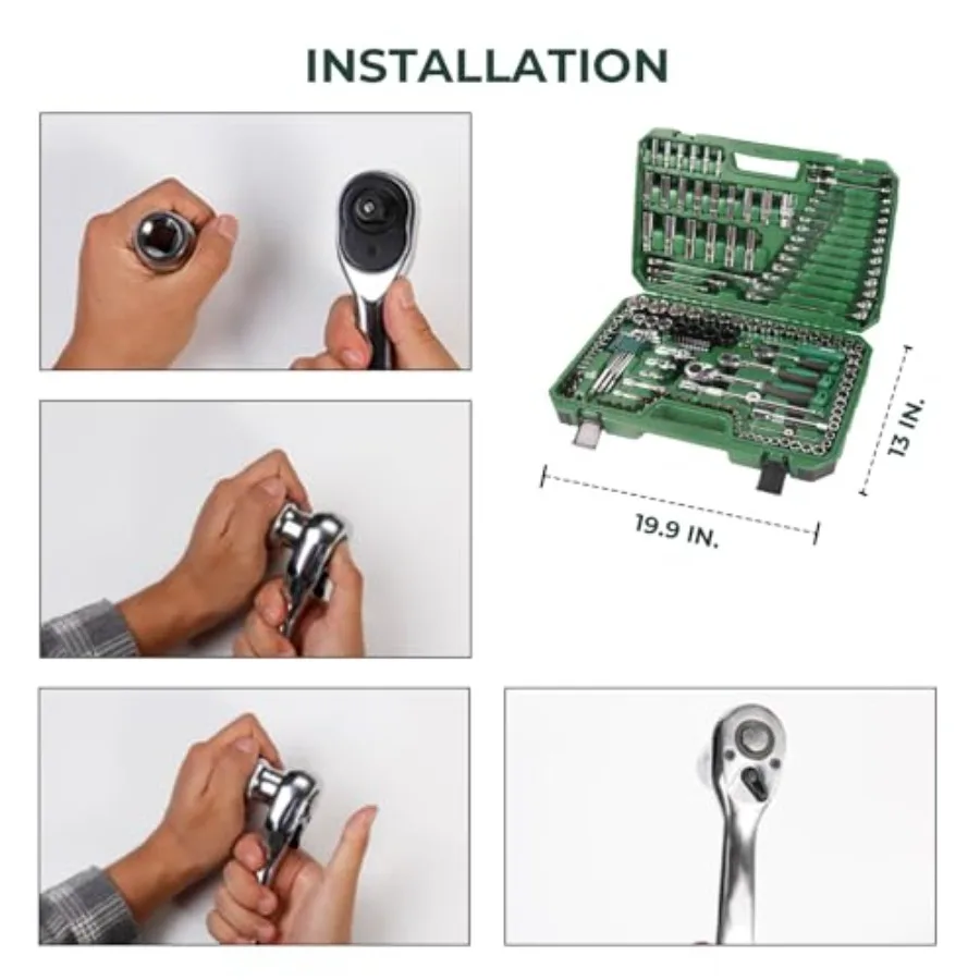 151 шт. Набор головок и приводных инструментов 1 2 1 4 3 8 Набор механических инструментов Набор головок Набор метрических головок Размеры привода с пластиком T