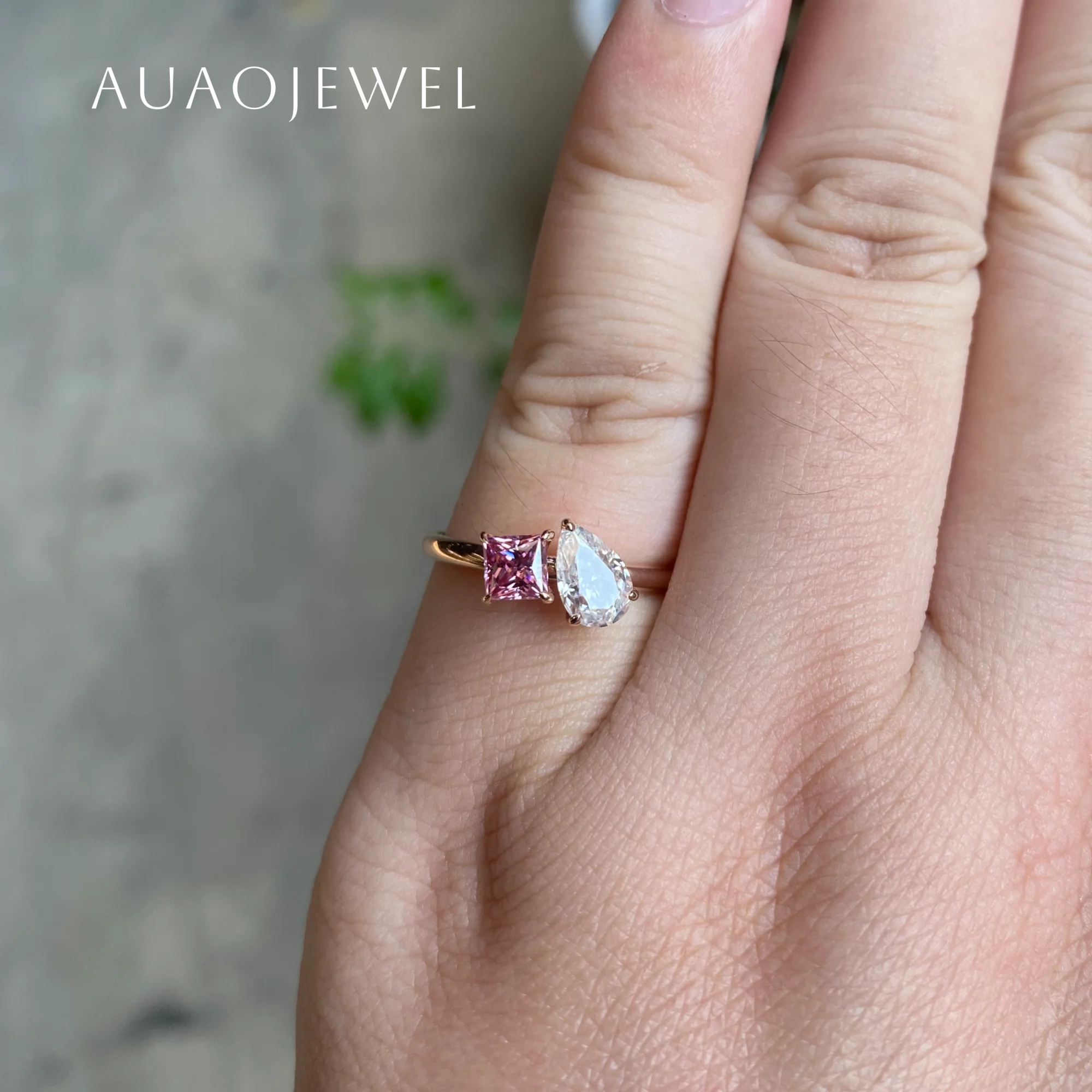 

AUAOJEWEL 1.5Carat Pear 0.5Ct Princess Pink Moissanite 14K Gold Ring Luxury Designer Jewelry 925 Sterling Silver Rings 18K 9K