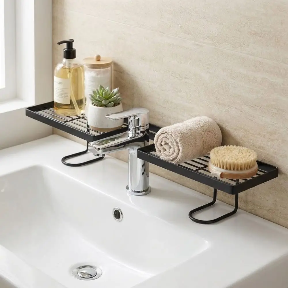 

Water Drainage Bathroom Storage Rack Mesh Design Integrated Sink Drying Rack Carbon Steel Stable Cosmetics Organizer Kitchen