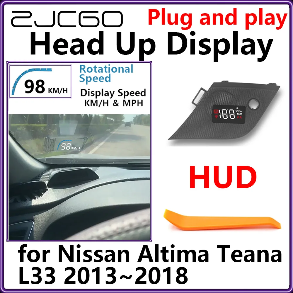 

ZJCGO Hidden HUD Head Up Display Car Projector Plug and Play Display Rotational Speed for Nissan Altima Teana L33 2013~2018