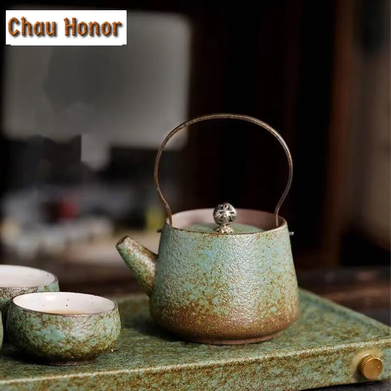 

240 мл японская грубая керамика, чайник с высокой ручкой, японский керамический горшок, чайник с шариковым отверстием, принадлежности для чайных услуг