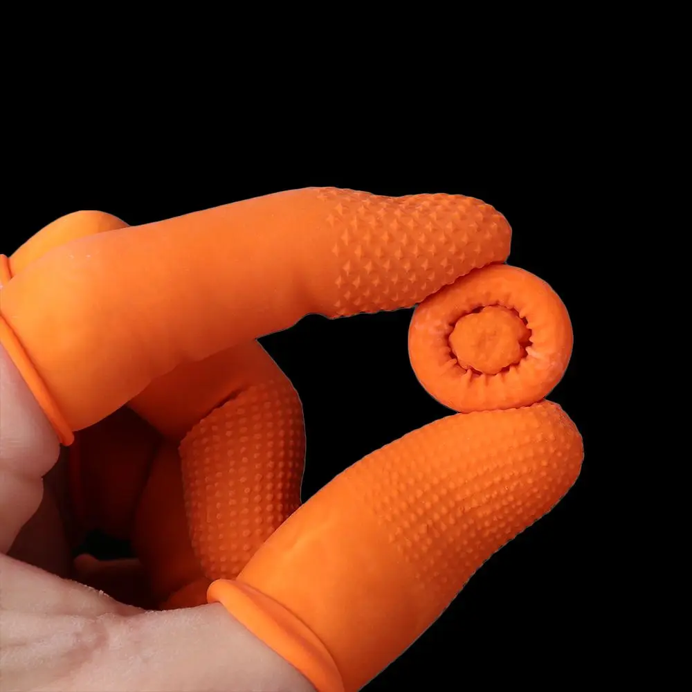 100 Stück wiederverwendbare Fingerspitzen-Schutzhandschuhe aus Naturlatex, Gummihandschuhe, Fingerabdeckung, orange Fingerlinge – Detail 9