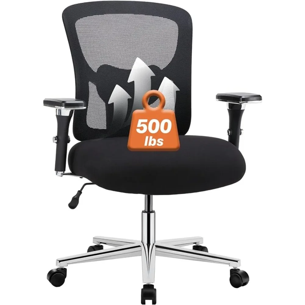 Office chair with lumbar support, heavy-duty mesh ergonomic computer chair with armrests and wide comfortable seat, adult wheels