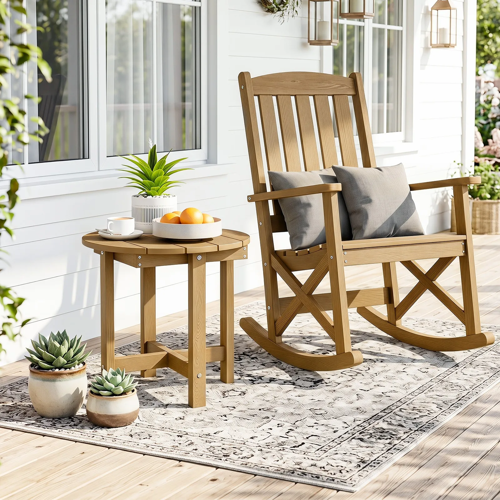 2PCS Outdoor Side Table w/Weather-Resistant, Waterproof Top for Patio Deck Pool