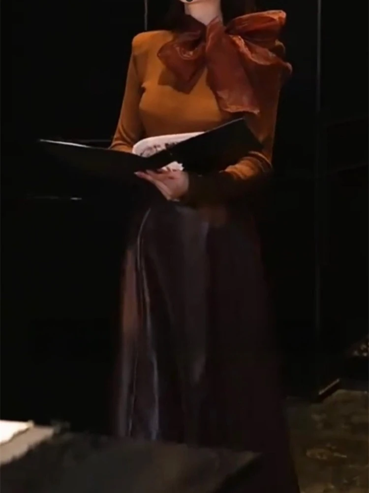 Tempérament élégant deux pièces ensemble femmes automne nouveau minceur pull + à lacets demi-jupe haut de gamme Design sens ensemble