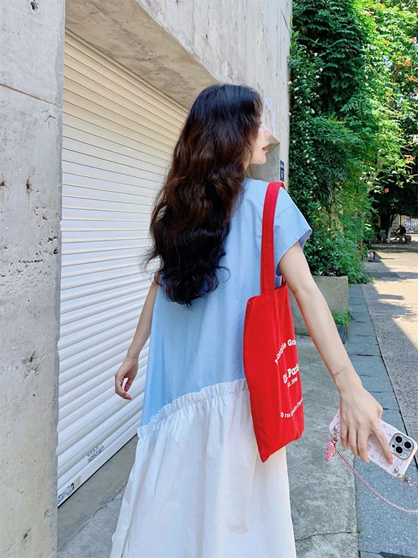 초대형 여름 얇은 파란색 출산 드레스 여성의 느슨한 연령을 과시하는 출산 드레스 캐주얼 a 라인 미디 드레스
