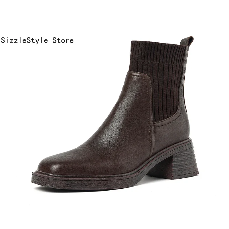 Frühling und Herbst Einfarbig Einfache Leder Quadratischen Kopf Nähte Textil Bequeme Dicke Ferse Kurze Stiefel für Frauen