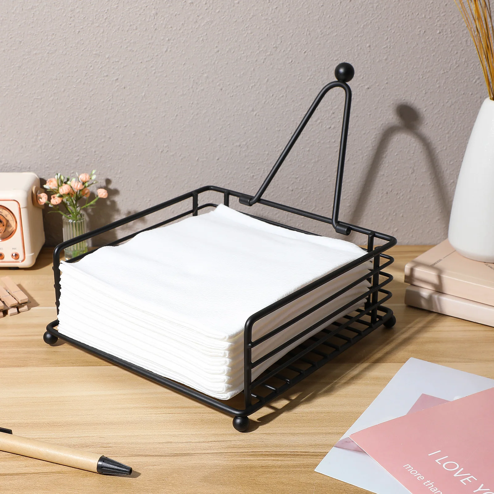 

Iron Napkin Black Square Large Capacity Kitchen Decor Paper Towel Iron Napkin Holder Dispenser Wrought Tissue Box