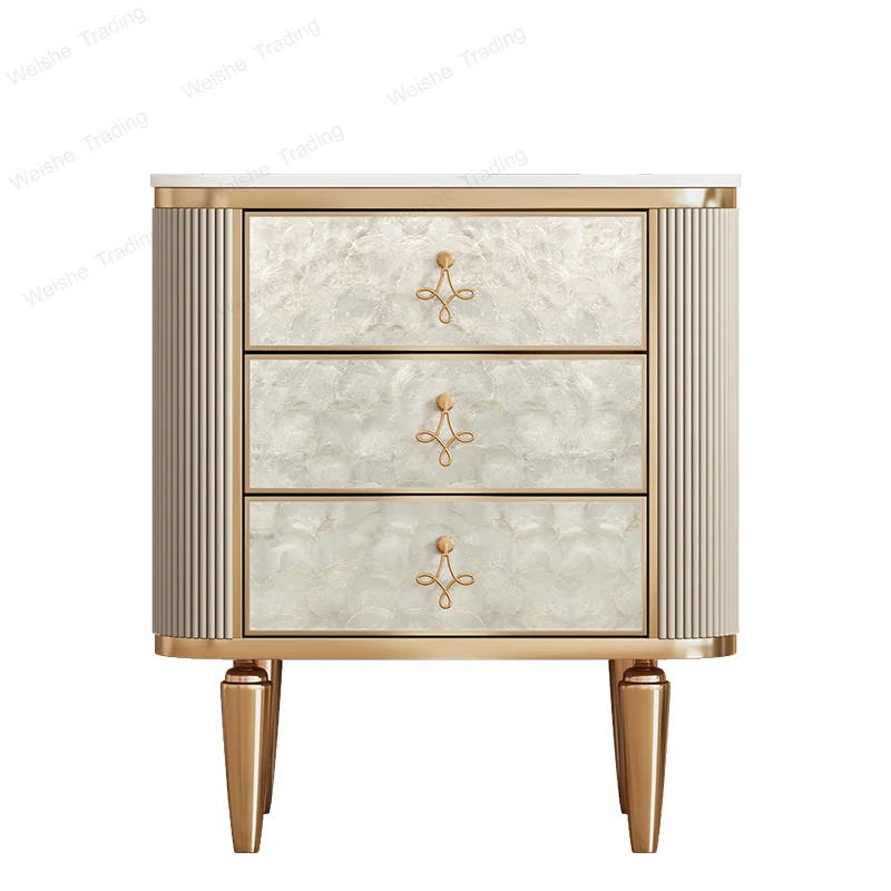 Light luxury small apartment bedside table Modern simple bedroom storage Solid wood shell decoration Living room  side cabinet