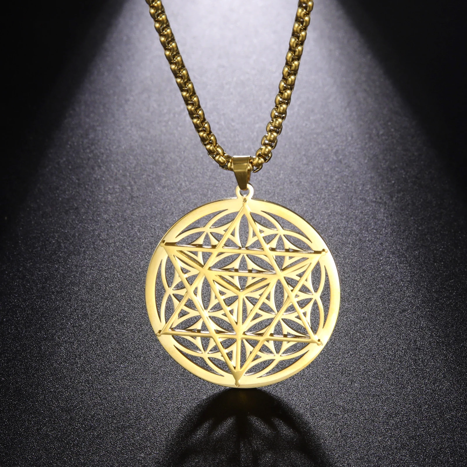 Egyptian Geometry Flower of Life Merkabah Charms Necklace Star Tetrahedron Meditation Pendant Protection Stainless Steel Jewelry