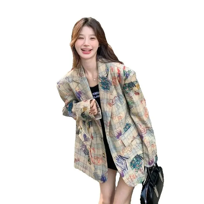 

Graffiti Printed Small Suit Jacket for Women in the Autumn of 2025 With Korean Style Design That is Casual Fashionable