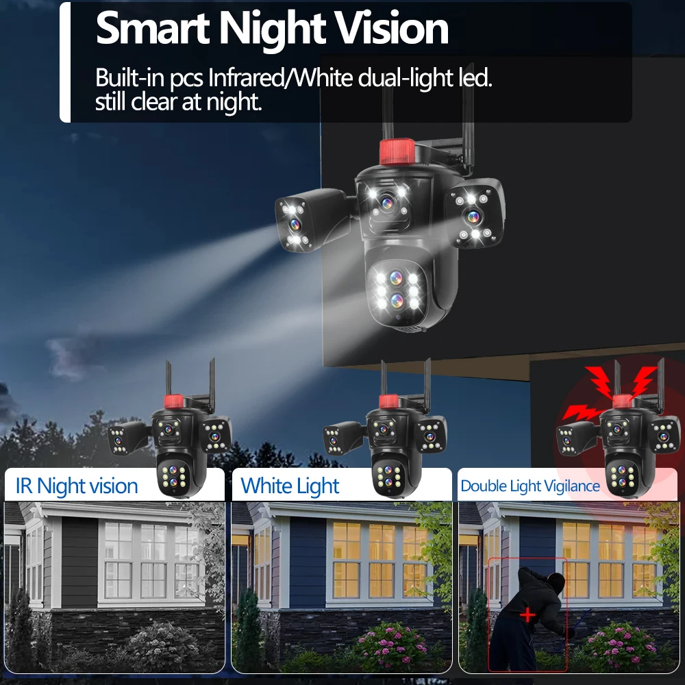 Imagem -04 - Câmera de Proteção de Segurança Externa 20mp 10k Wifi Zoom 10x Cinco Lentes Quatro Telas Vigilância por Vídeo Cctv Rastreamento Automático Câmera Ptz