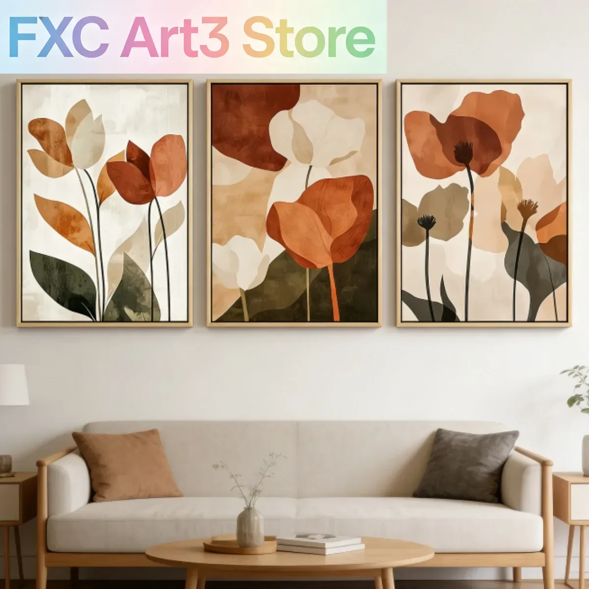 3 Stück/Set rahmenlos, böhmischer neutraler Blumen-Leinwanddruck, Poster, moderner Minimalismus, botanischer Kunstdruck, Schlafzimmer-Wandkunst, Heimdekoration