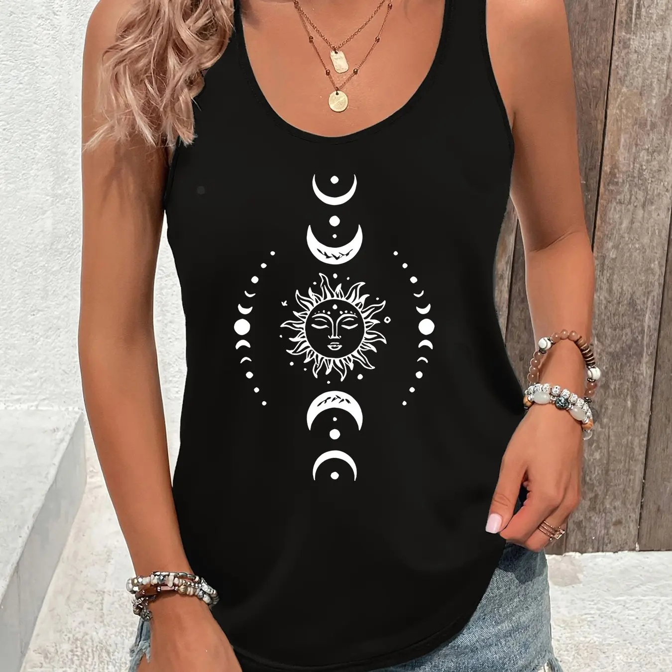 printed Summer women's loose and personalized dream catcher mesh printed vest top T-shirt comfortable sleeveless