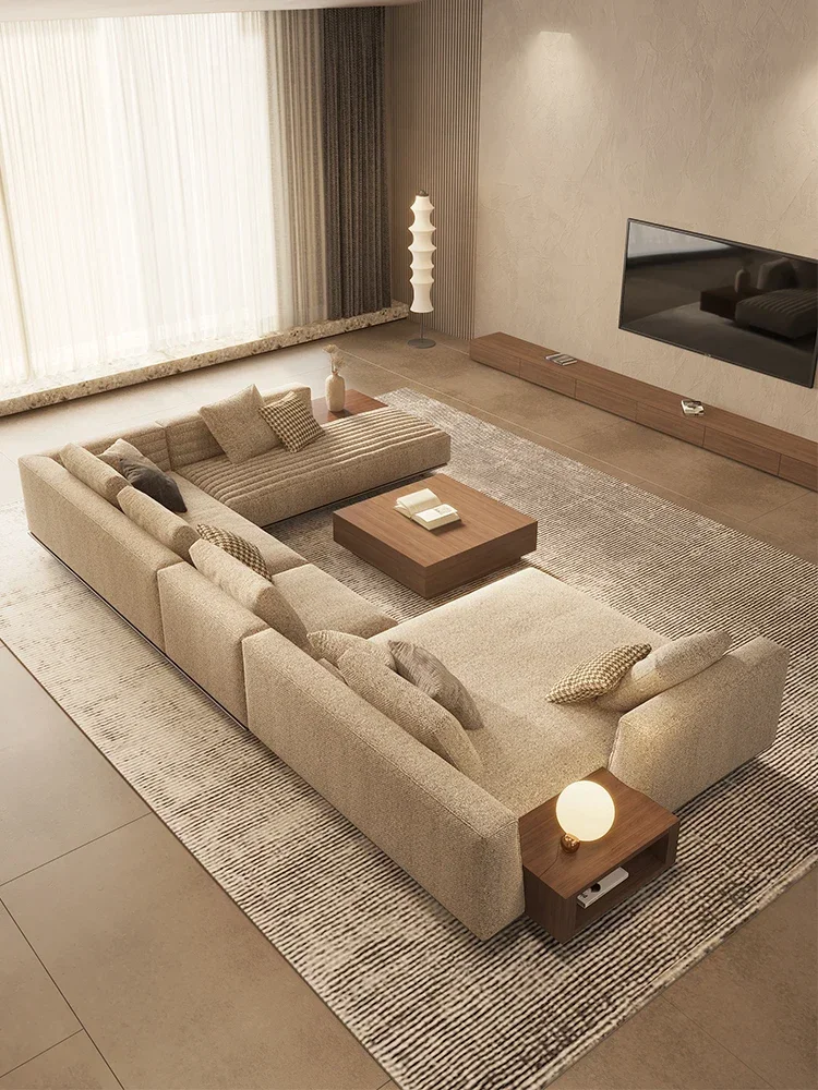 New Italian  light luxury cloth sofa combination modern living room corner cotton and hemp very simple style