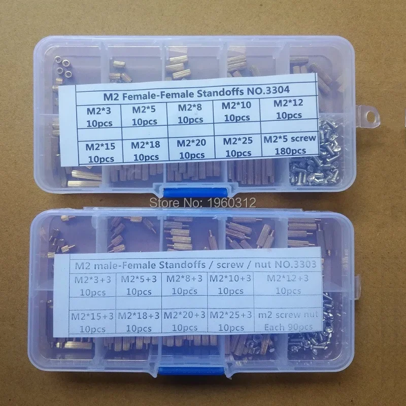270 unids/set M2 3-25mm macho a hembra/hembra a hembra redondo moleteado latón PCB separador tornillo tuerca surtido Kit caja