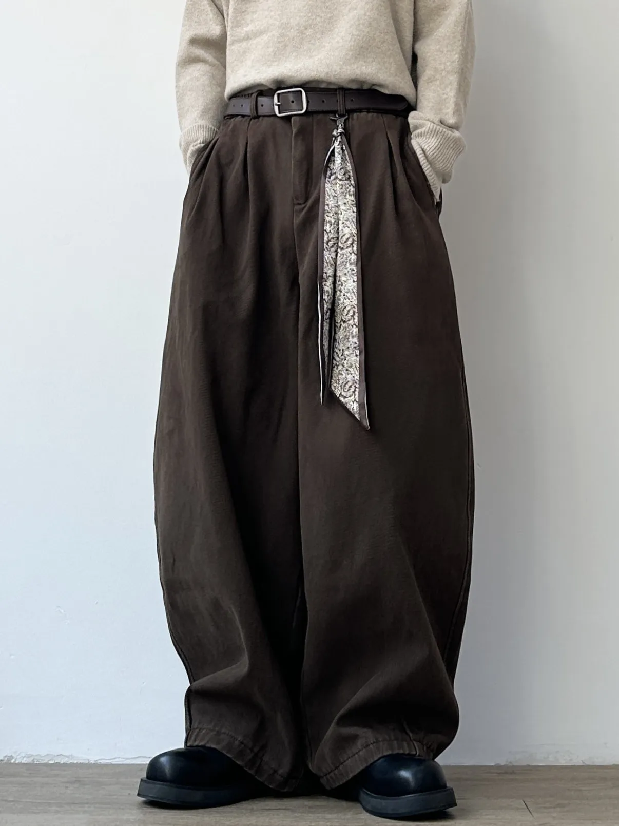 

Washed Cotton Workwear Pants Men's Loose Wide Leg Casual Trousers Japanese Style Spring Fashion Loose Fit Floor-Length