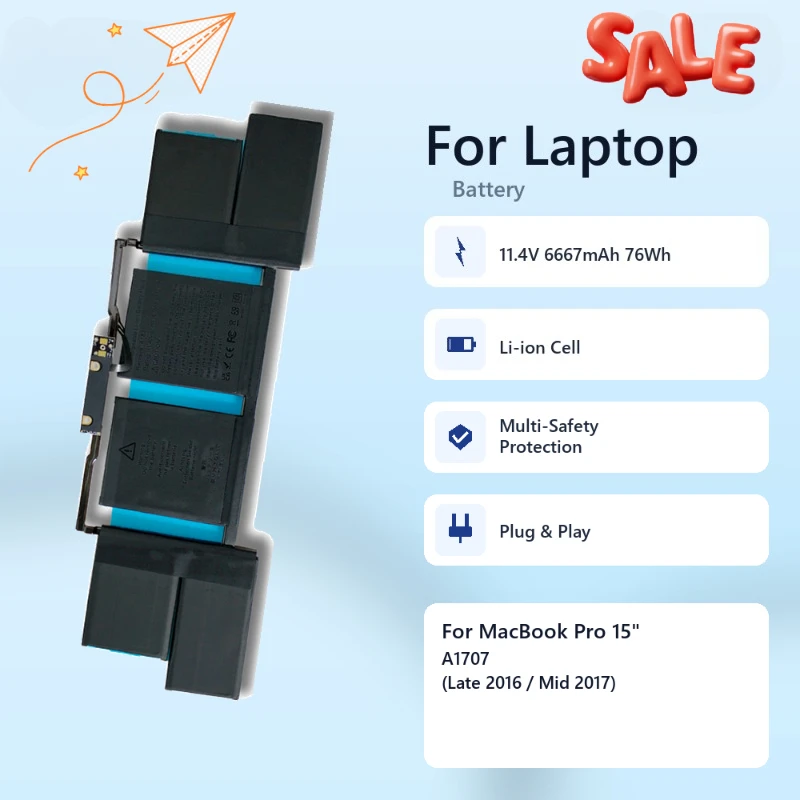 A1820 11.4V 76Wh 6667mAh Replacement Laptop Battery for MacBook Pro 15