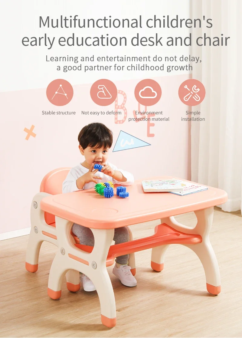 Custom Indoor Kids Furniture Chair Desk Sets Plastic Study Chair & Desk Set