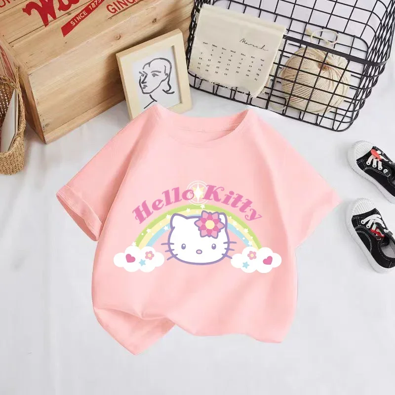 Hello Kitty summer new T-shirt girls children's clothing Girls' clothing top short sleeve sport fashion short sleeve 3-14 years