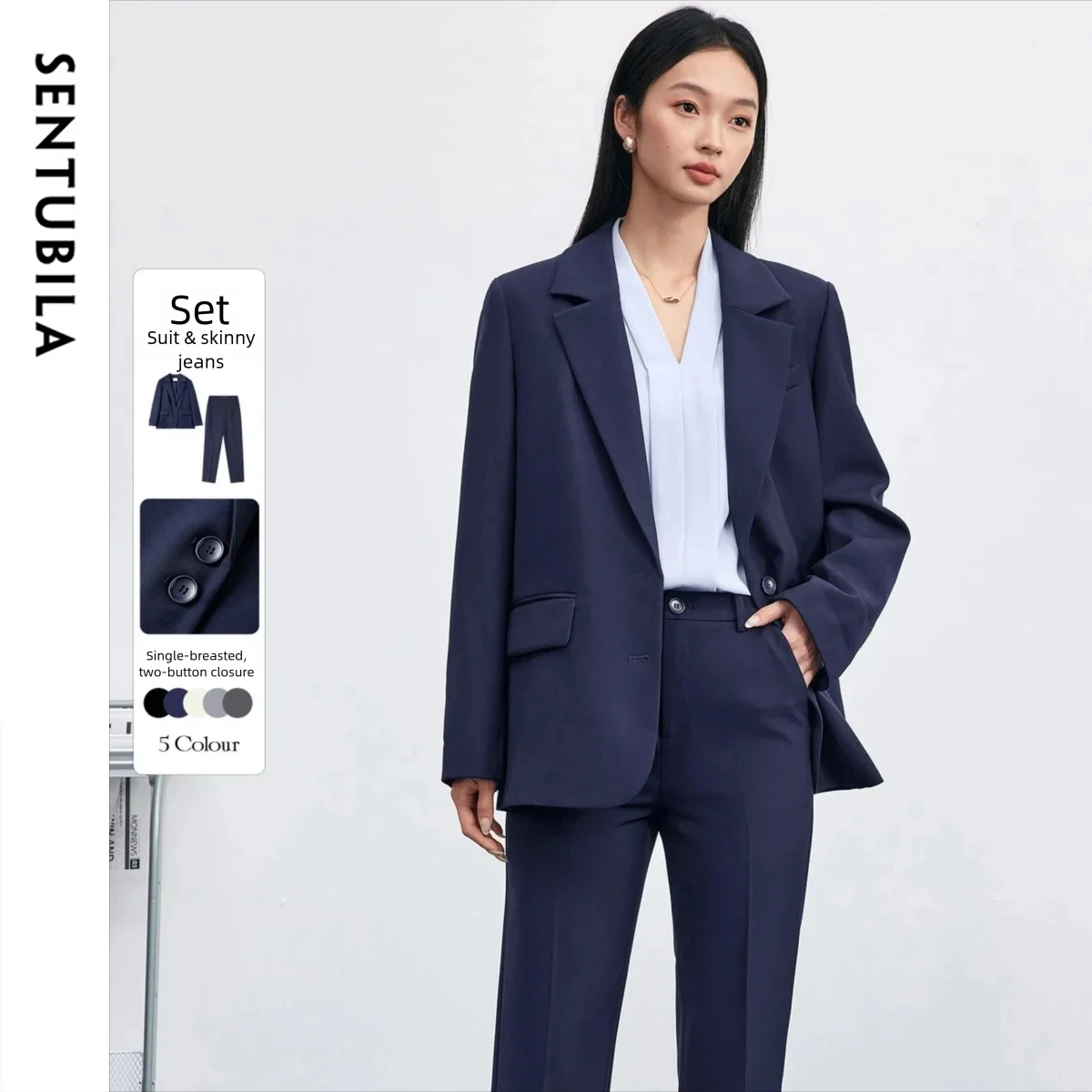 

SENTUBILA комплект из 2 предметов для женщин, новые наряды на поясах, модный пиджак с подкладкой на плечах и брюки-карандаш длиной до щиколотки 153ZE8815Z