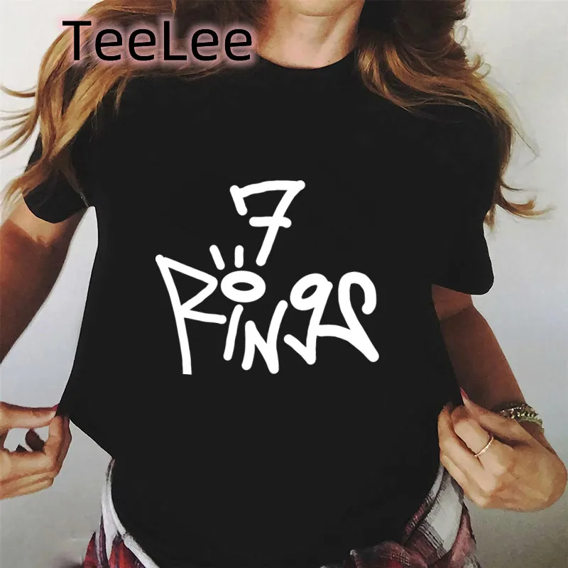 7 rings Letter T-Shirt Women Summer Vintage Gothic T Shirt Cute Graphic Black Tees Hippie Tshirts Retro Female Clothing