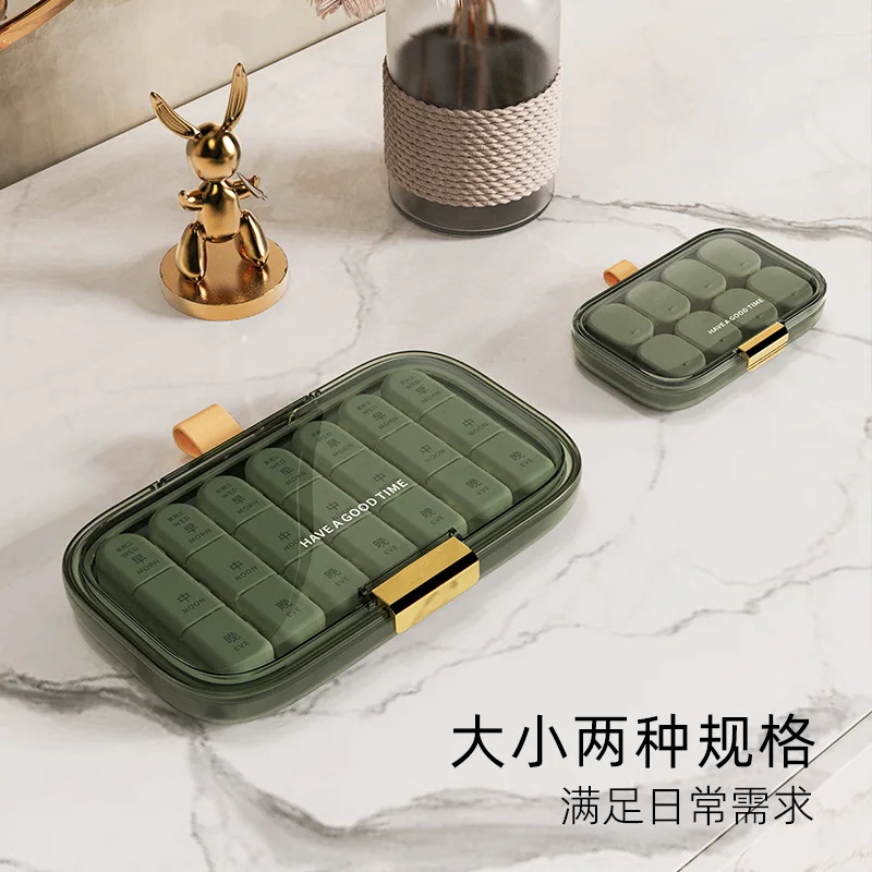 Pill Box with Lid Compartment Design Good Sealing Pill Organizer 1 Big 7 Small Portable Weekly Pill Dispenser Case for Everyday